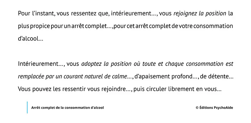 Extrait du script hypnotique - Arrêt complet de la consommation d’alcool